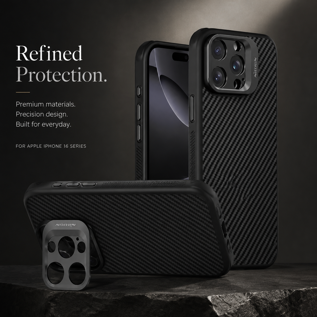 Premium iPhone Case MagSafe Kevlar 600D Aramid Fiber Camera Ring Stand Shockproof Anti Fingerprint Half Wrapped Cover Slim Protective Design