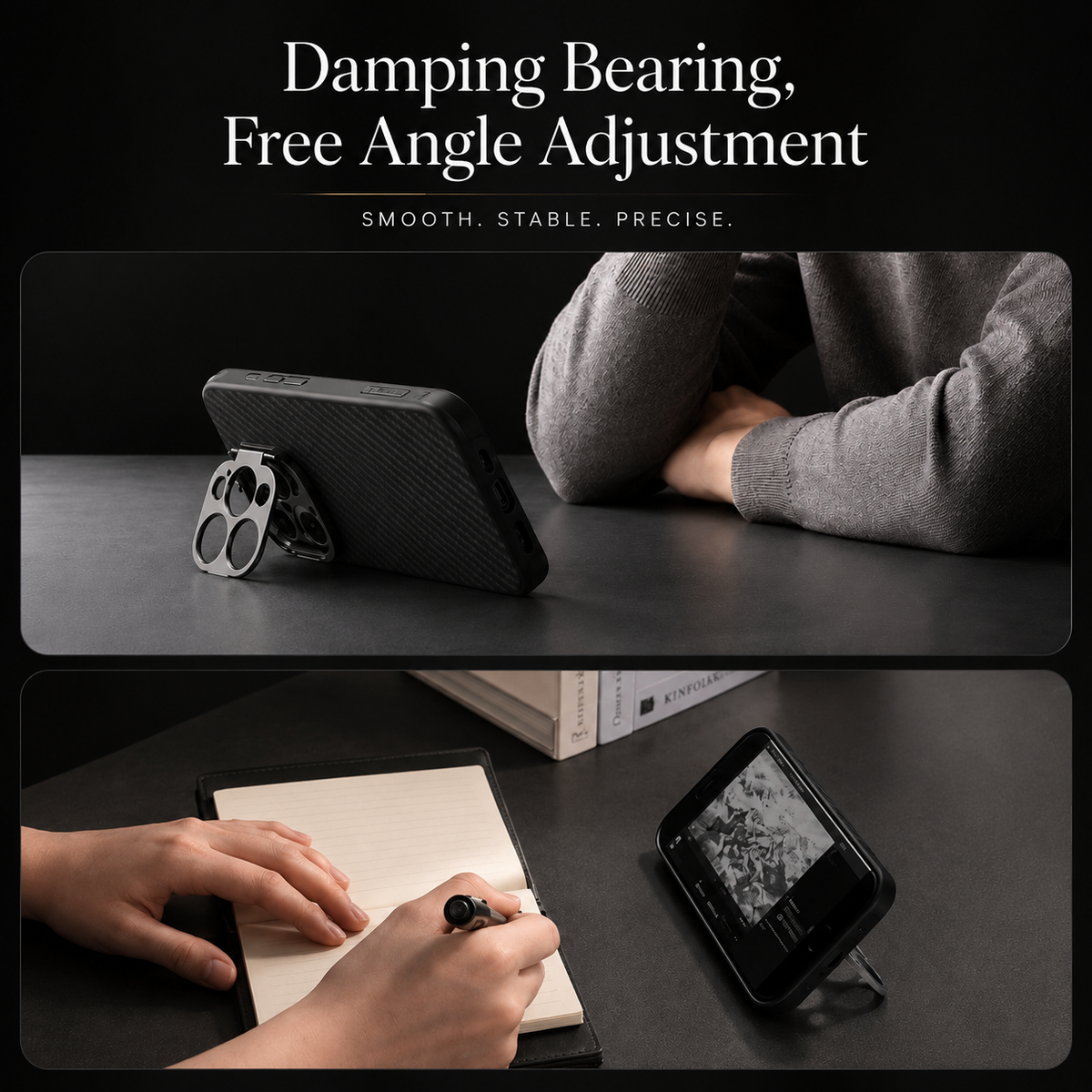 Premium iPhone Case MagSafe Kevlar 600D Aramid Fiber Camera Ring Stand Shockproof Anti Fingerprint Half Wrapped Cover Slim Protective Design