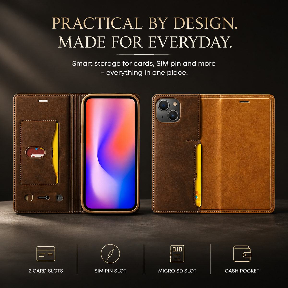 Premium iPhone Case MagSafe Leather Flip Wallet Card Holder Magnetic Closure Shockproof Camera Lens Protection Slim Full Coverage Protective Cover Fit