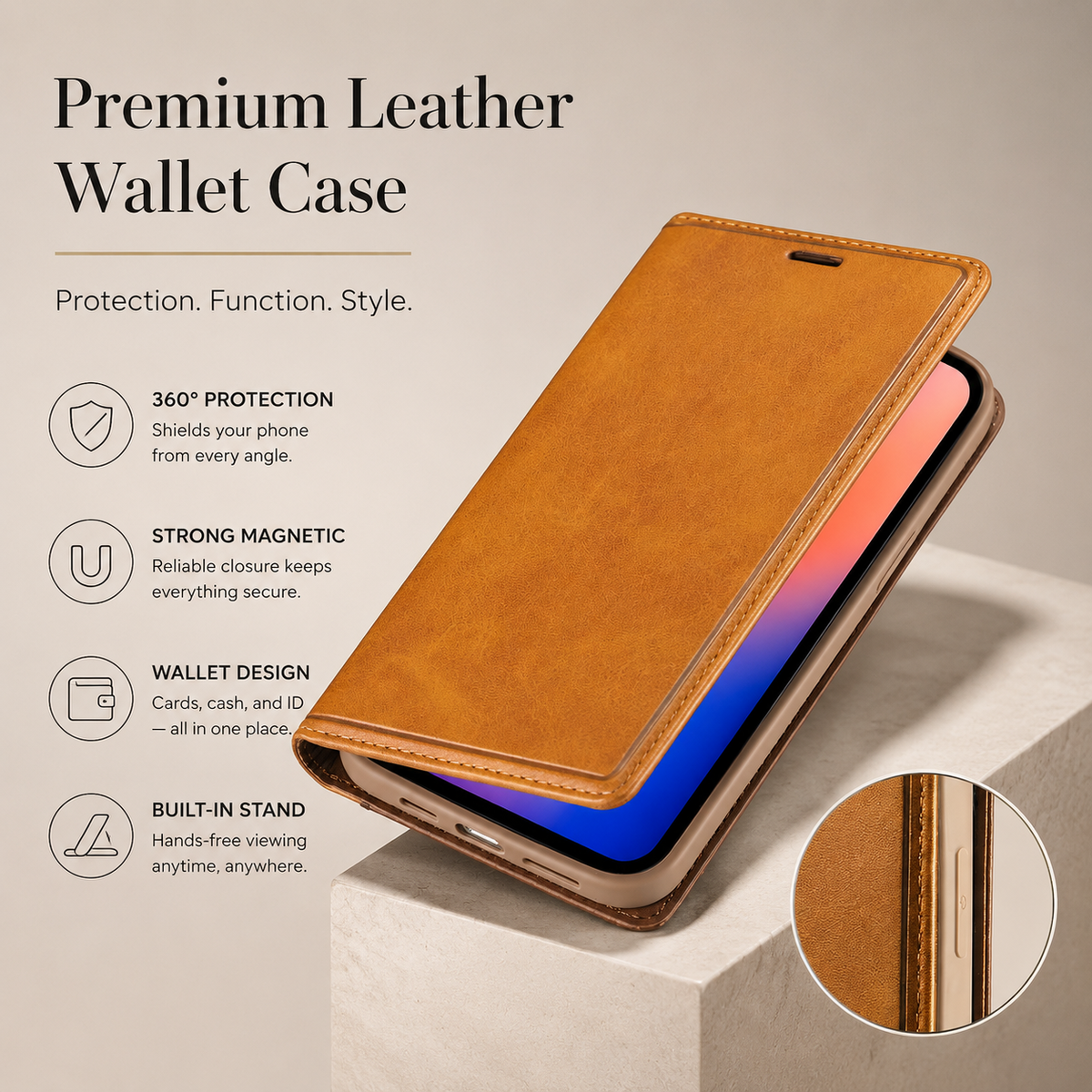 Premium iPhone Case MagSafe Leather Flip Wallet Card Holder Magnetic Closure Shockproof Camera Lens Protection Slim Full Coverage Protective Cover Fit