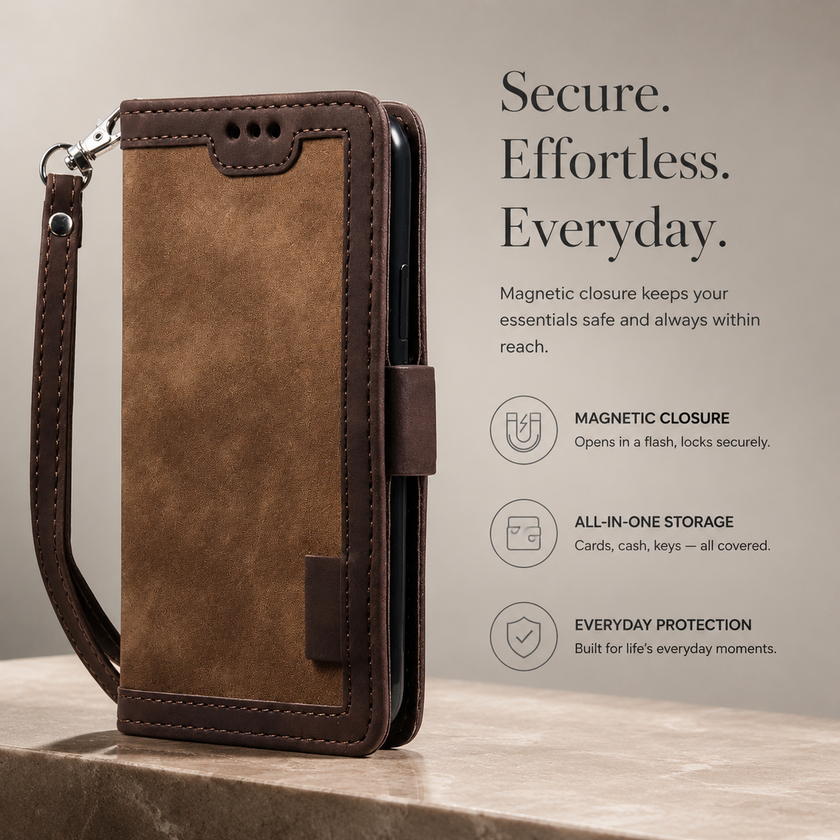 Premium iPhone Case MagSafe Leather Flip Wallet Card Holder Magnetic Closure Shockproof Camera Lens Protection Slim Full Coverage Protective Cover Fit