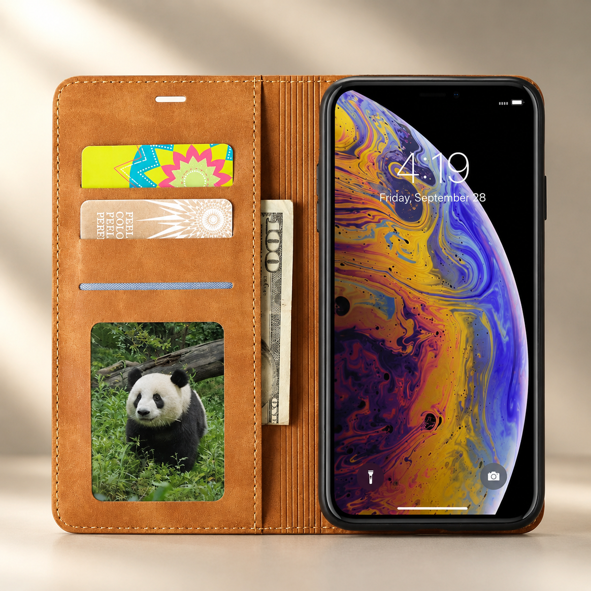 Premium iPhone Case MagSafe Leather Flip Wallet Suede Card Holder Cash Pocket Stand Magnetic Protective Cover Shockproof Slim Full Coverage Light Case