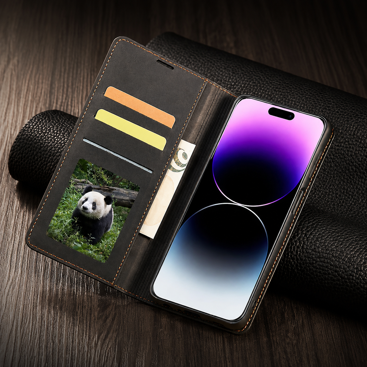 Premium iPhone Case MagSafe Leather Flip Wallet Suede Card Holder Cash Pocket Stand Magnetic Protective Cover Shockproof Slim Full Coverage Light Case