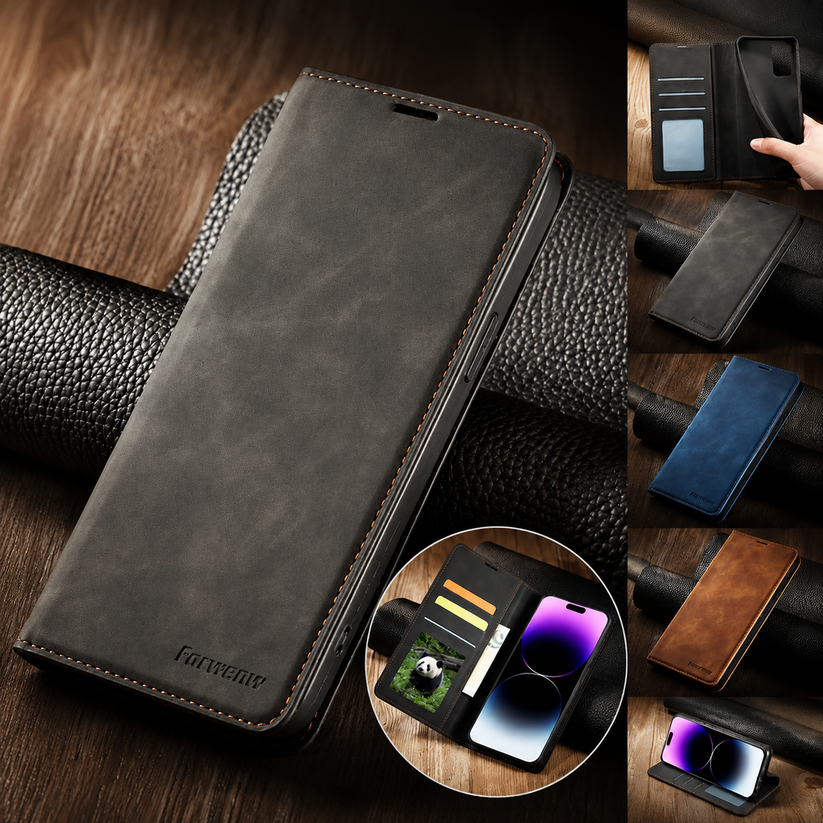 Premium iPhone Case MagSafe Leather Flip Wallet Suede Card Holder Cash Pocket Stand Magnetic Protective Cover Shockproof Slim Full Coverage Light Case