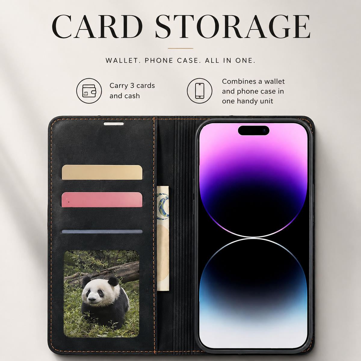 Premium iPhone Case MagSafe Leather Flip Wallet Suede Card Holder Cash Pocket Stand Magnetic Protective Cover Shockproof Slim Full Coverage Light Case