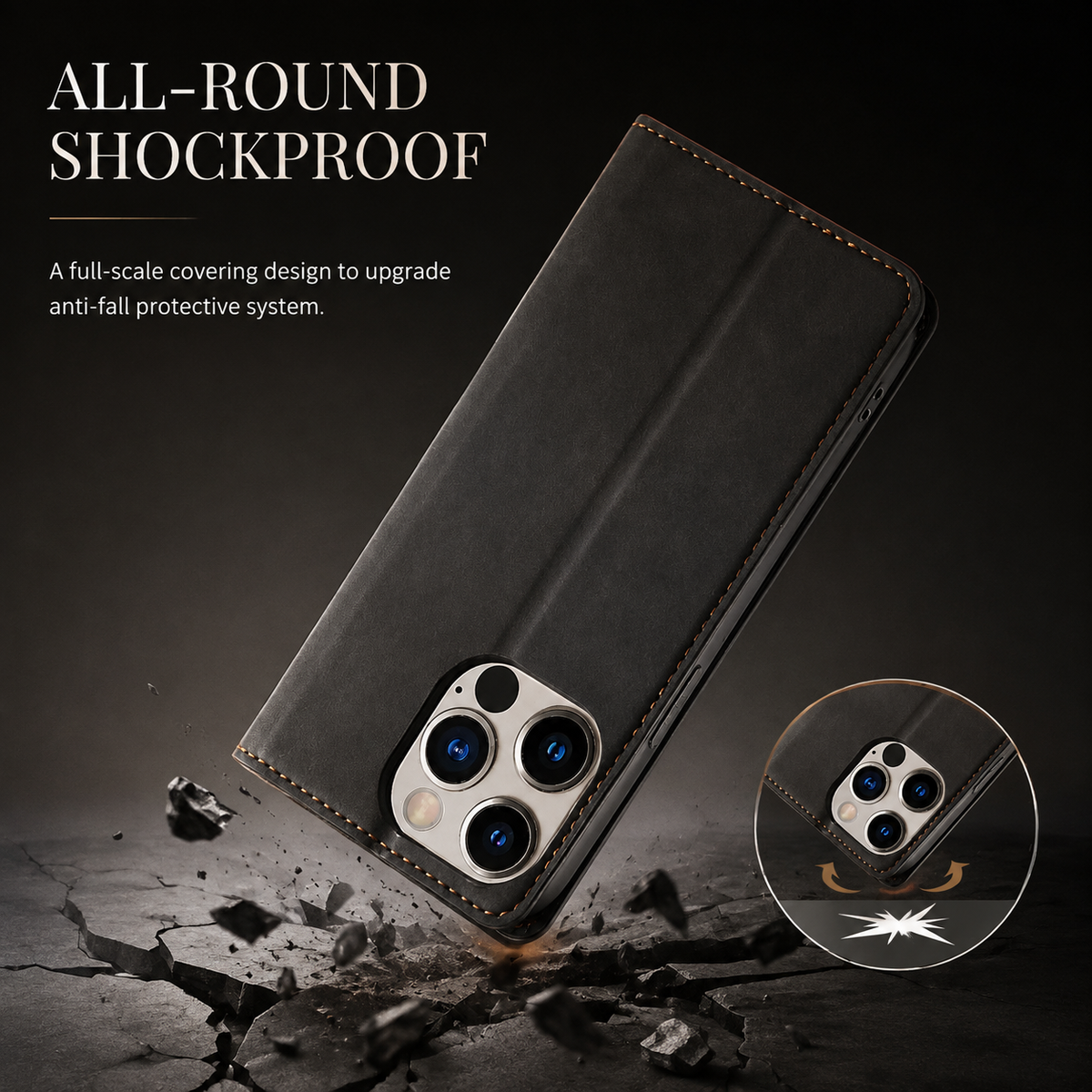Premium iPhone Case MagSafe Leather Flip Wallet Suede Card Holder Cash Pocket Stand Magnetic Protective Cover Shockproof Slim Full Coverage Light Case