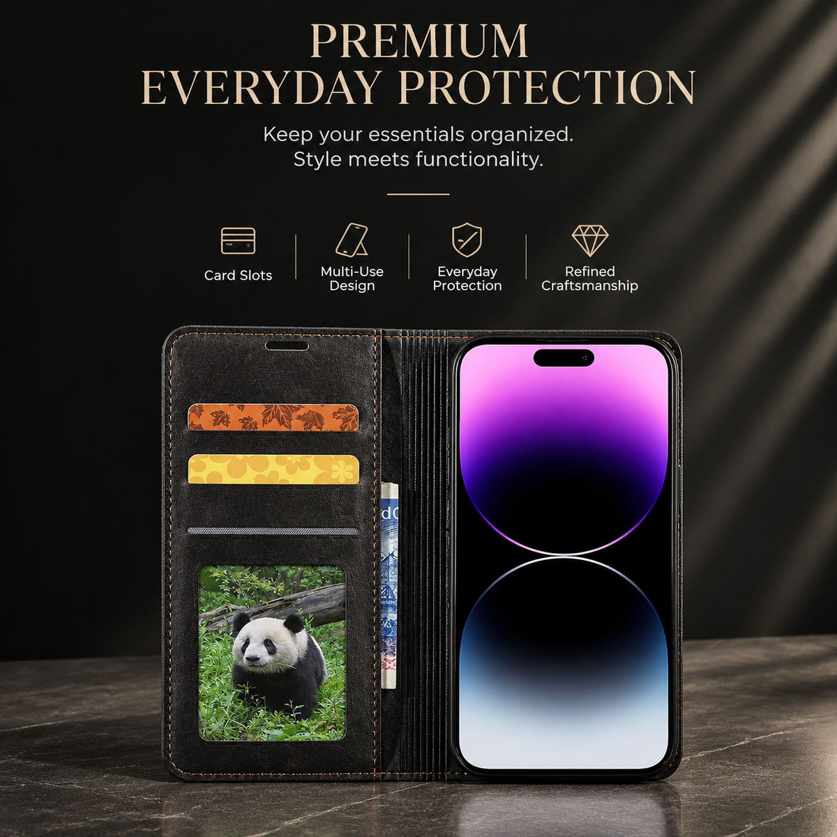 Premium iPhone Case MagSafe Leather Flip Wallet Suede Card Holder Cash Pocket Stand Magnetic Protective Cover Shockproof Slim Full Coverage Light Case