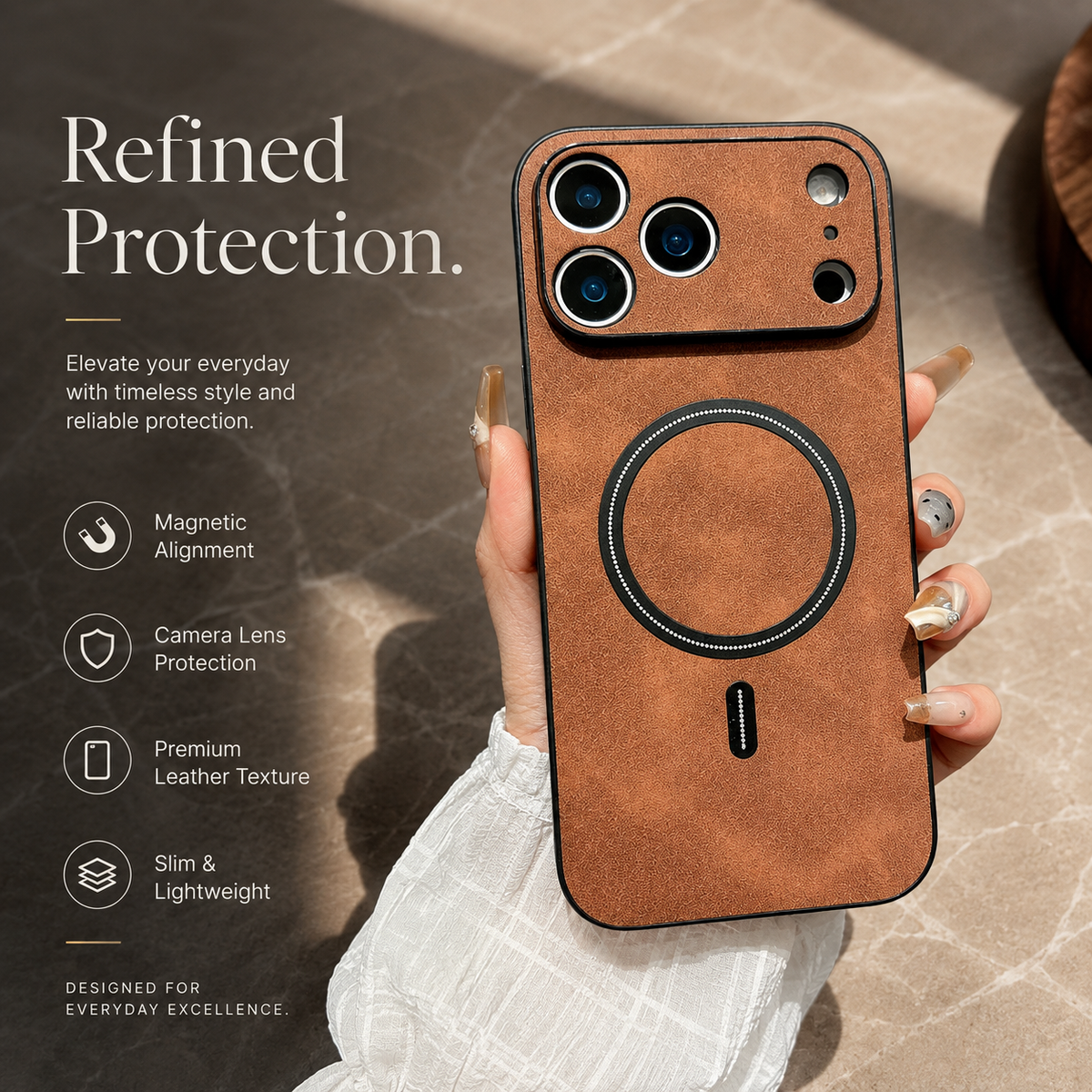 Premium iPhone Case MagSafe Leather Magnetic Protective Cover Shockproof PC TPU Anti Scratch Wireless Charging Slim Non Slip Full Coverage Modern Case