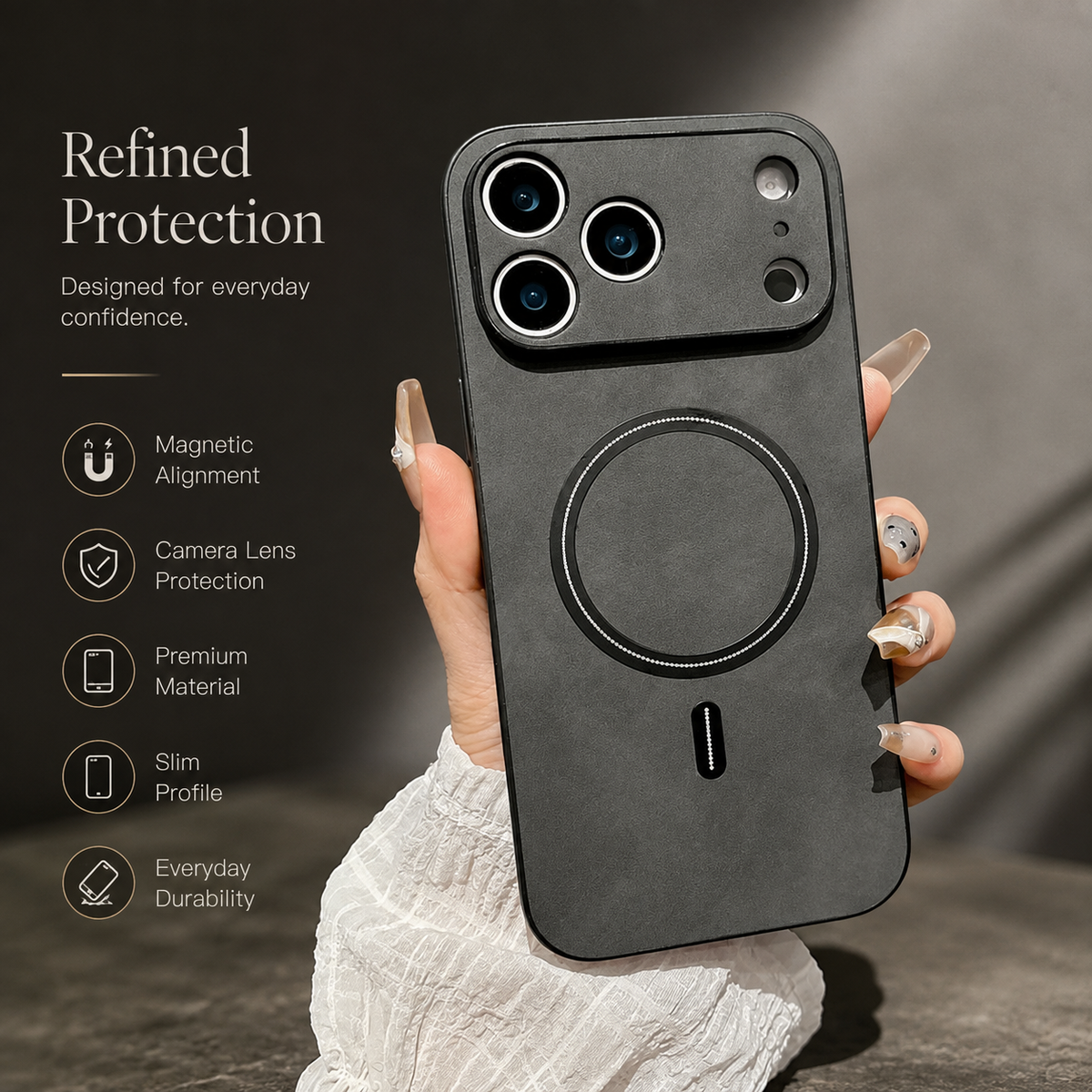 Premium iPhone Case MagSafe Leather Magnetic Protective Cover Shockproof PC TPU Anti Scratch Wireless Charging Slim Non Slip Full Coverage Modern Case