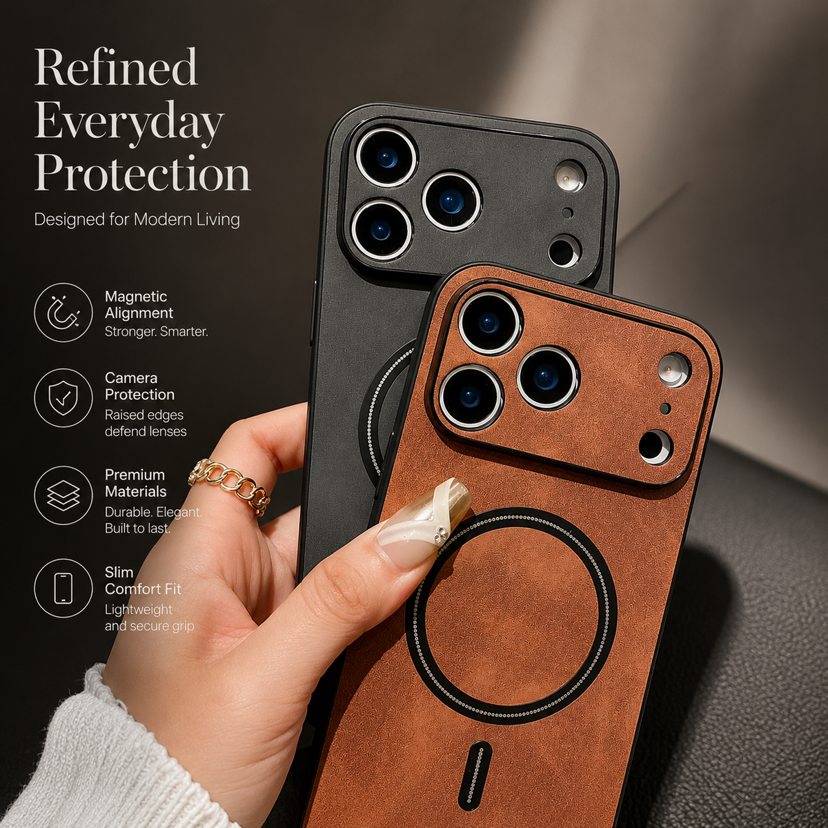 Premium iPhone Case MagSafe Leather Magnetic Protective Cover Shockproof PC TPU Anti Scratch Wireless Charging Slim Non Slip Full Coverage Modern Case