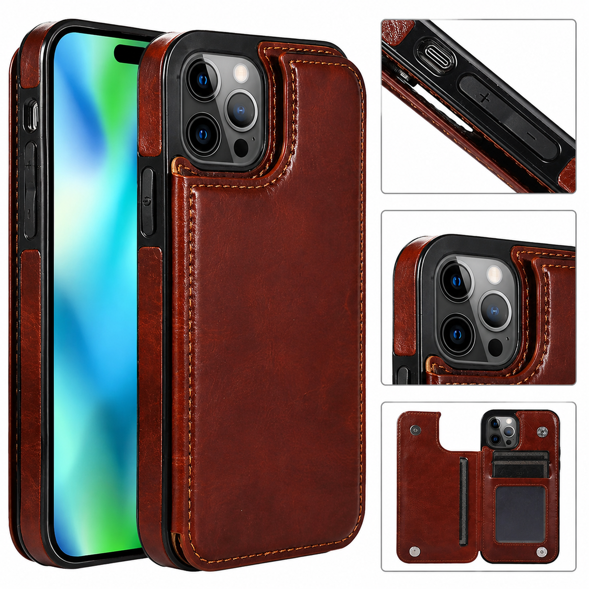 Premium iPhone Case MagSafe Leather Wallet Card Holder Flip Stand Magnetic Closure RFID Protective Cover Shockproof Camera Bumper Full Coverage Modern