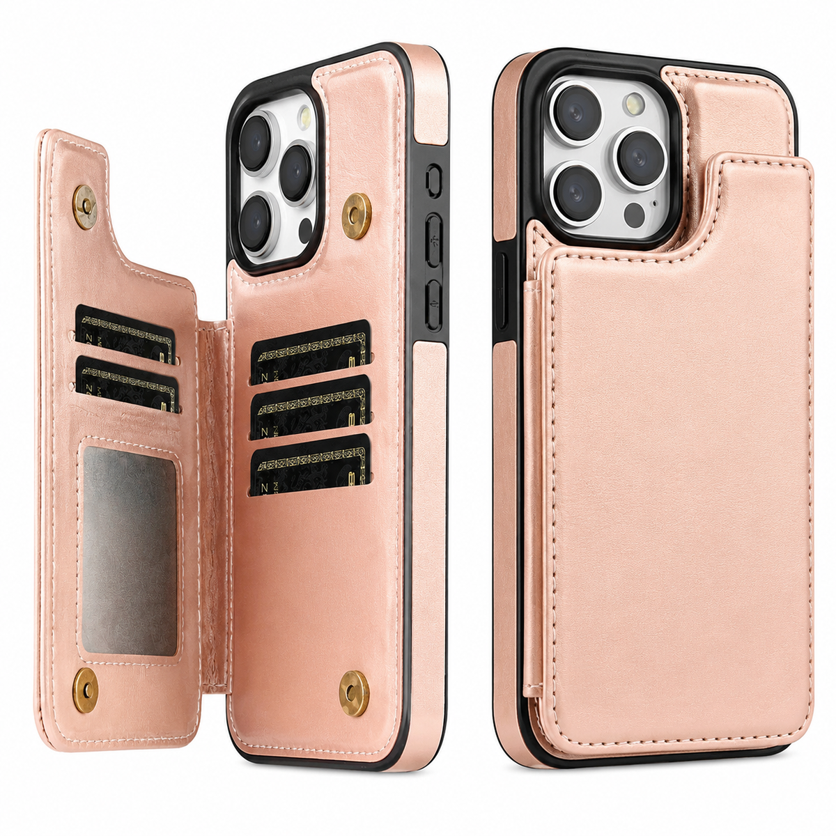 Premium iPhone Case MagSafe Leather Wallet Card Holder Flip Stand Magnetic Closure RFID Protective Cover Shockproof Camera Bumper Full Coverage Modern