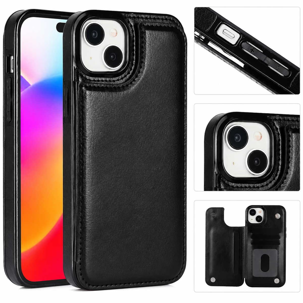 Premium iPhone Case MagSafe Leather Wallet Card Holder Flip Stand Magnetic Closure RFID Protective Cover Shockproof Camera Bumper Full Coverage Modern