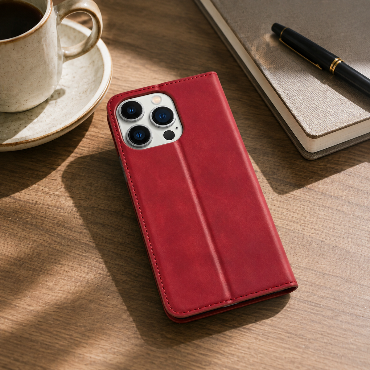 Premium iPhone Case MagSafe Leather Wallet Card Holder Flip Stand Magnetic Closure Shockproof Protective Cover Camera Protection Slim Executive Design