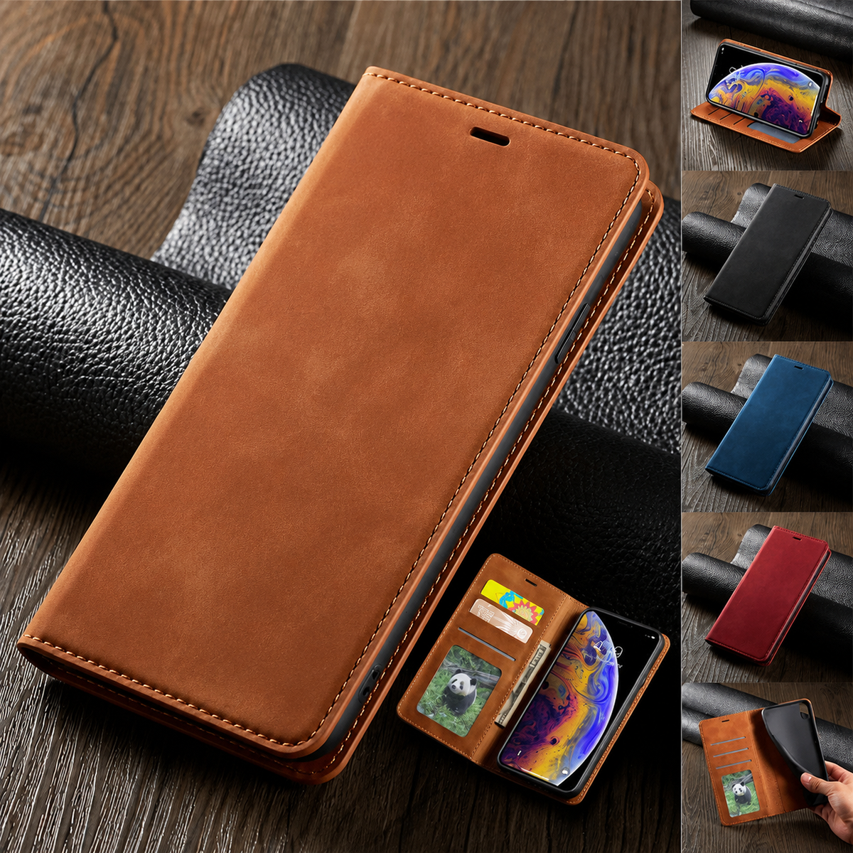 Premium iPhone Case MagSafe Leather Wallet Card Holder Flip Stand Magnetic Closure Shockproof Protective Cover Camera Protection Slim Executive Design