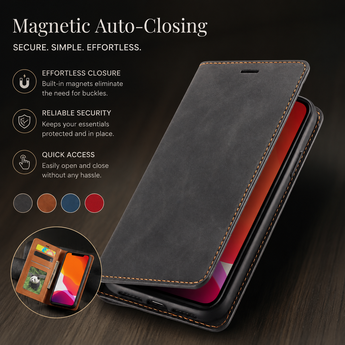 Premium iPhone Case MagSafe Leather Wallet Card Holder Flip Stand Magnetic Closure Shockproof Protective Cover Camera Protection Slim Executive Design