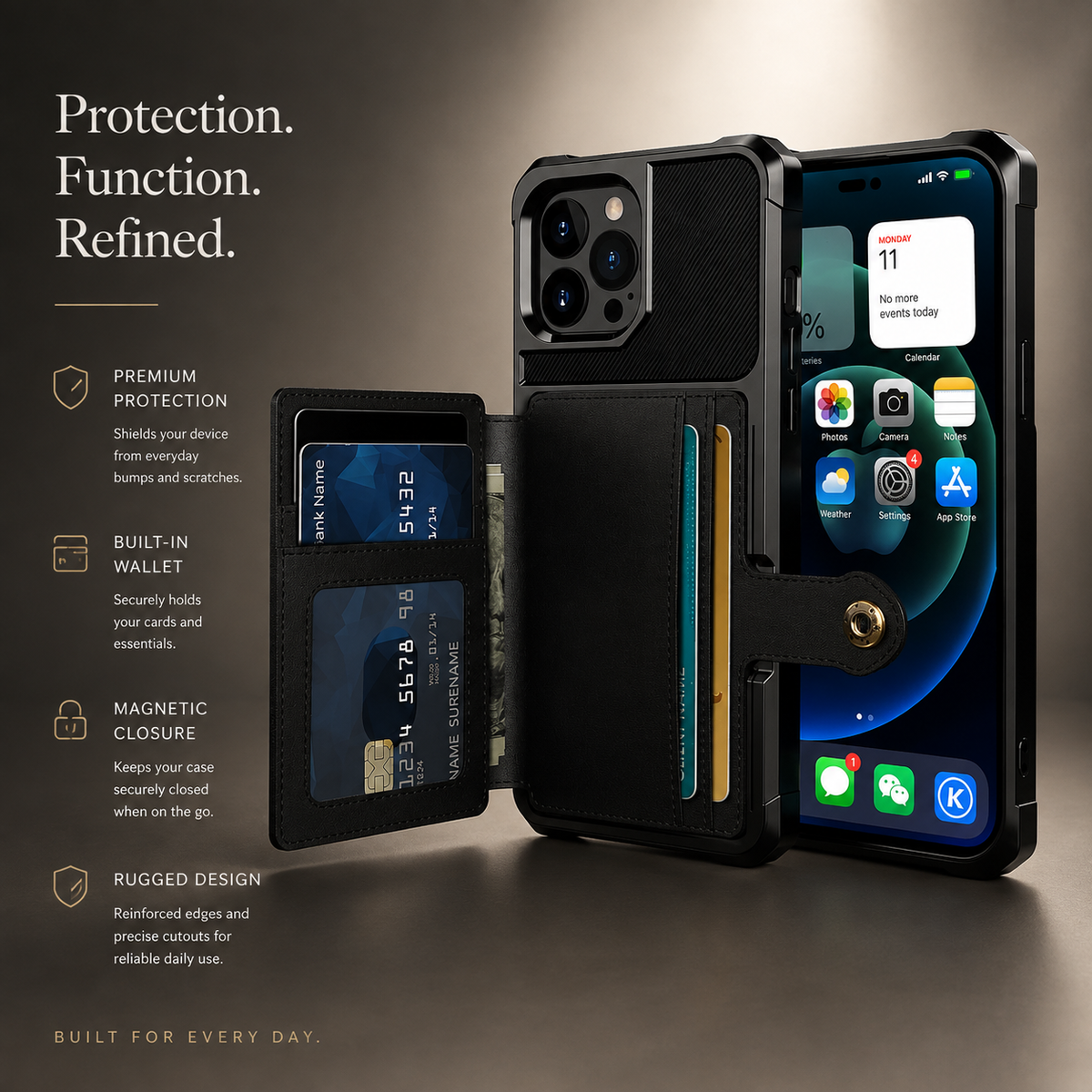 Premium iPhone Case MagSafe Leather Wallet Card Holder Flip Stand Shockproof Protective Cover Anti Fingerprint Anti Scratch Slim Magnet 360 Full Cover