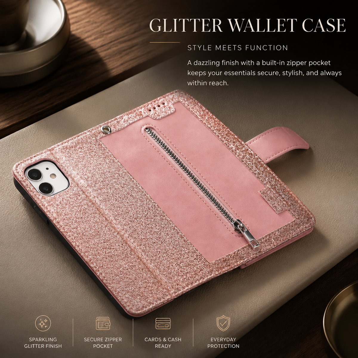 Premium iPhone Case MagSafe Leather Zipper Wallet Card Holder Flip Stand Strap Shockproof Camera Protection Magnetic Full Coverage Slim Design Clean