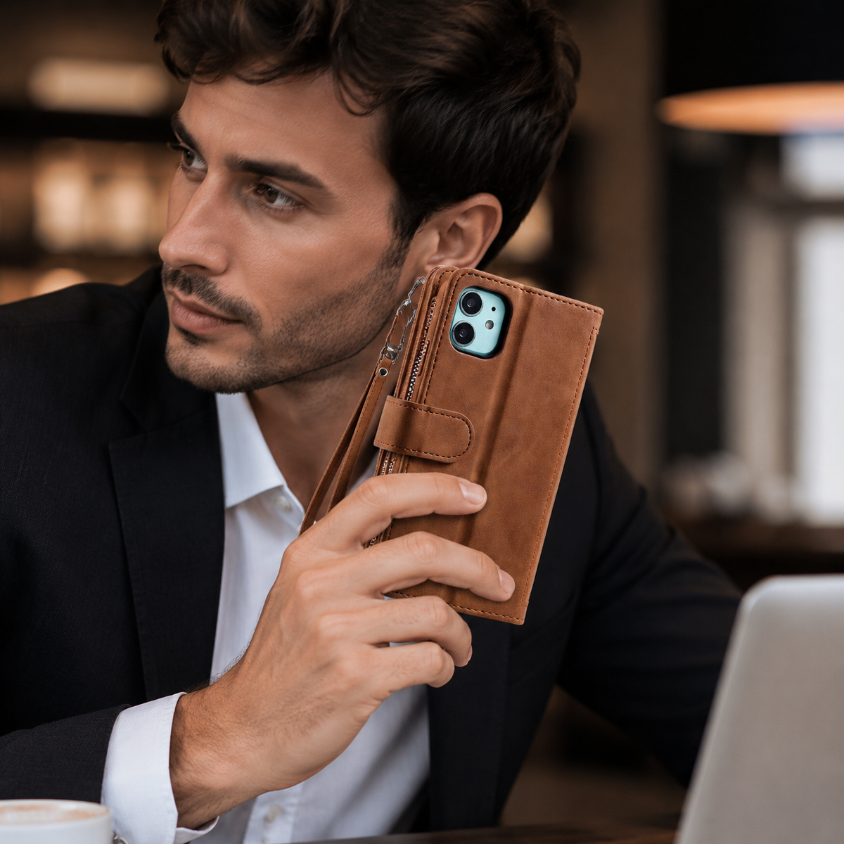 Premium iPhone Case MagSafe Leather Zipper Wallet Card Holder Flip Stand Strap Shockproof Camera Protection Magnetic Full Coverage Slim Design Clean