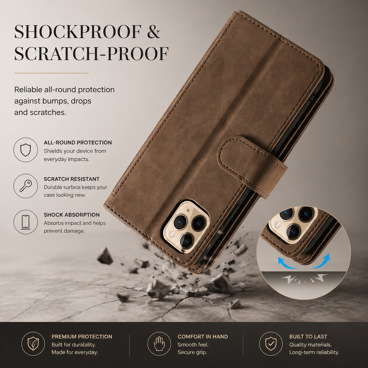 Premium iPhone Case MagSafe Leather Zipper Wallet Card Holder Flip Stand Strap Shockproof Camera Protection Magnetic Full Coverage Slim Design Clean