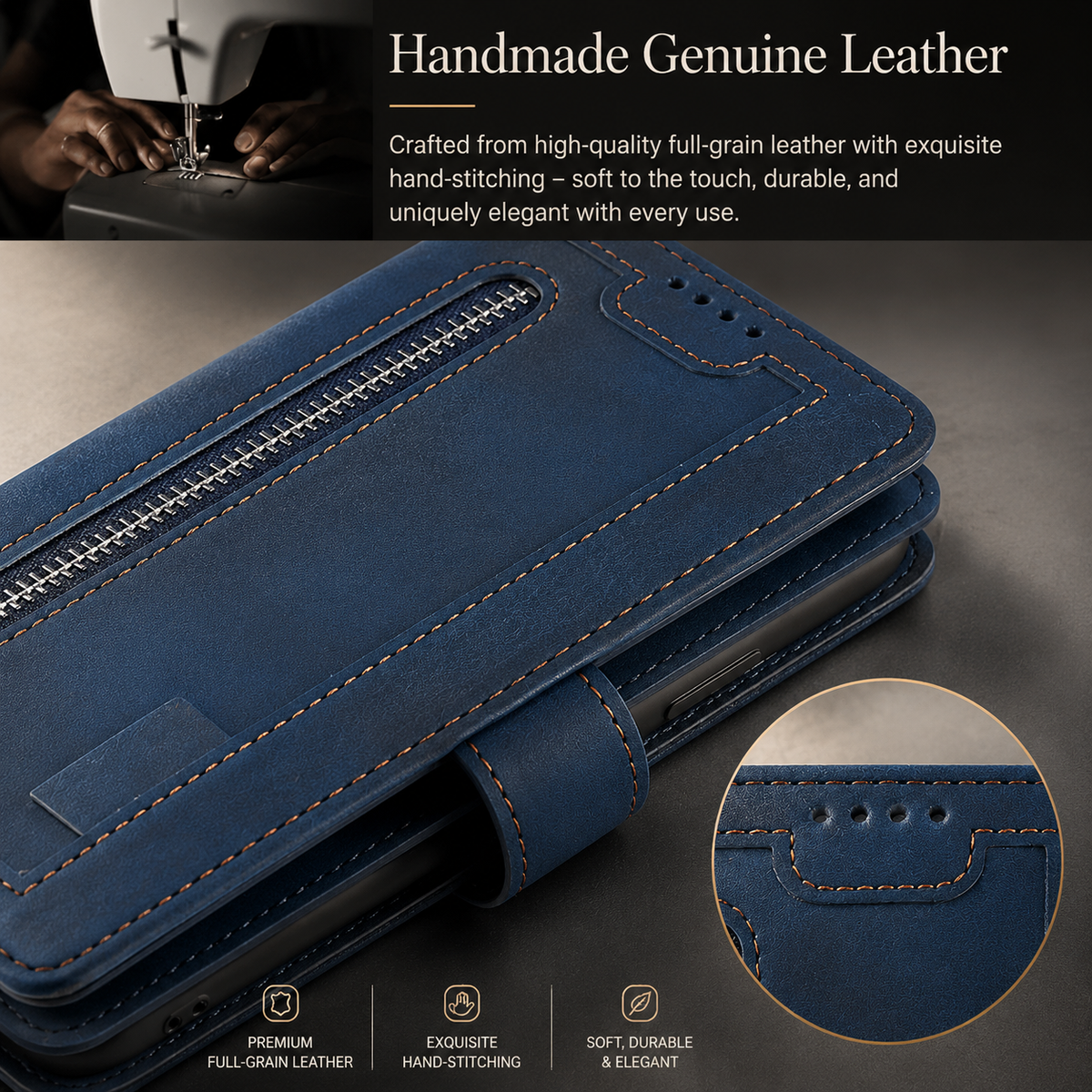Premium iPhone Case MagSafe Leather Zipper Wallet Card Holder Flip Stand Strap Shockproof Camera Protection Magnetic Full Coverage Slim Design Clean