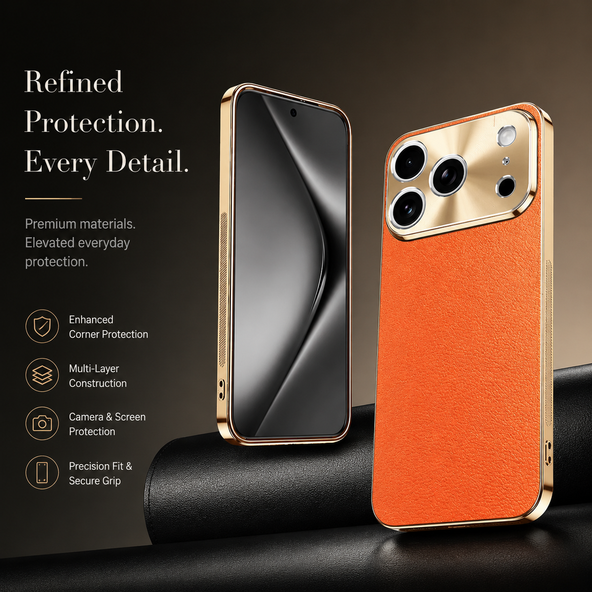 Premium iPhone Case MagSafe Lychee Leather Back Electroplated Frame Shockproof Camera Lens Protection Full Coverage Slim Magnetic Protective Cover