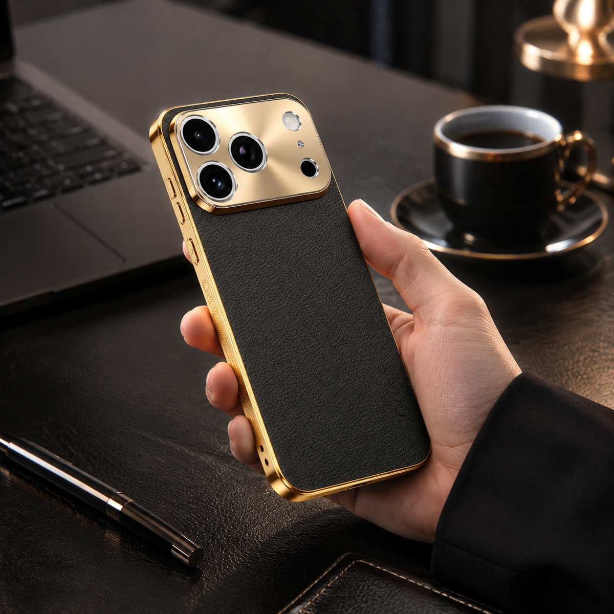 Premium iPhone Case MagSafe Lychee Leather Back Electroplated Frame Shockproof Camera Lens Protection Full Coverage Slim Magnetic Protective Cover