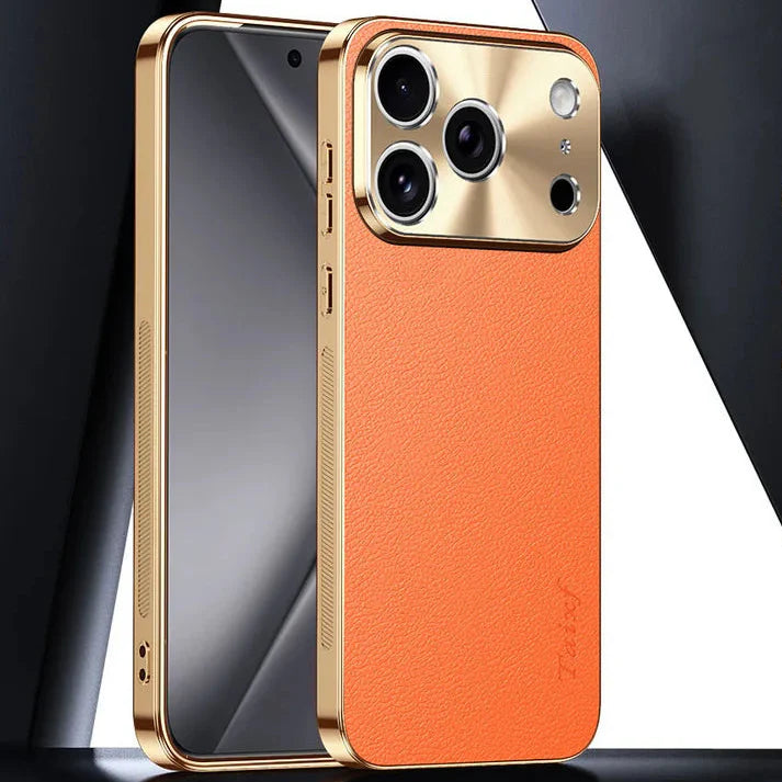 Premium iPhone Case MagSafe Lychee Leather Back Electroplated Frame Shockproof Camera Lens Protection Full Coverage Slim Magnetic Protective Cover