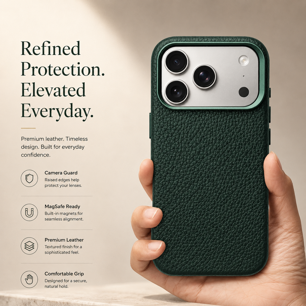 Premium iPhone Case MagSafe Lychee Leather Magnetic Shockproof Protective Cover Alloy Camera Lens Anti Scratch Non Slip Matte Full Coverage Business Case