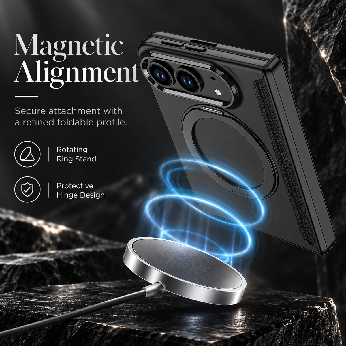 Premium iPhone Case MagSafe Magnetic 360 Ring Stand Foldable Cover Full Protection Fingerprint Resistant Shockproof Bumper Slim Durable Phone Cover Case