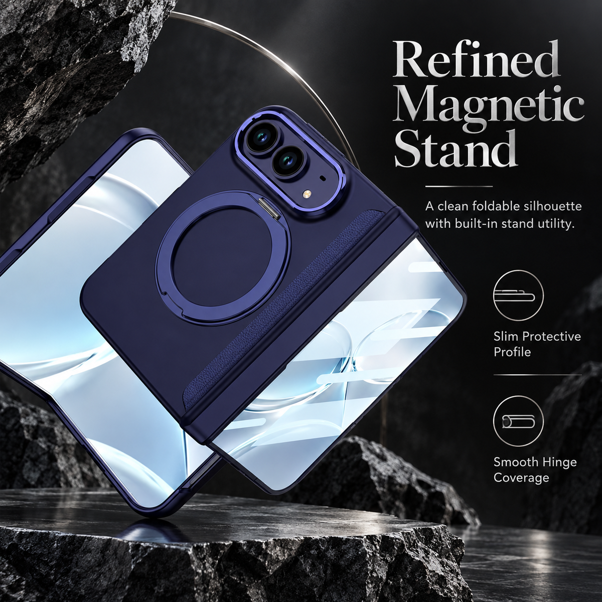 Premium iPhone Case MagSafe Magnetic 360 Ring Stand Foldable Cover Full Protection Fingerprint Resistant Shockproof Bumper Slim Durable Phone Cover Case