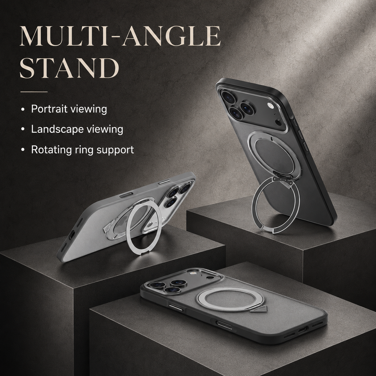 Premium iPhone Case MagSafe Magnetic 360 Rotating Stand Metal Lens Guard Skin Feel Shockproof Slim Fit Anti Drop Non Slip Durable Protective Phone Cover Case