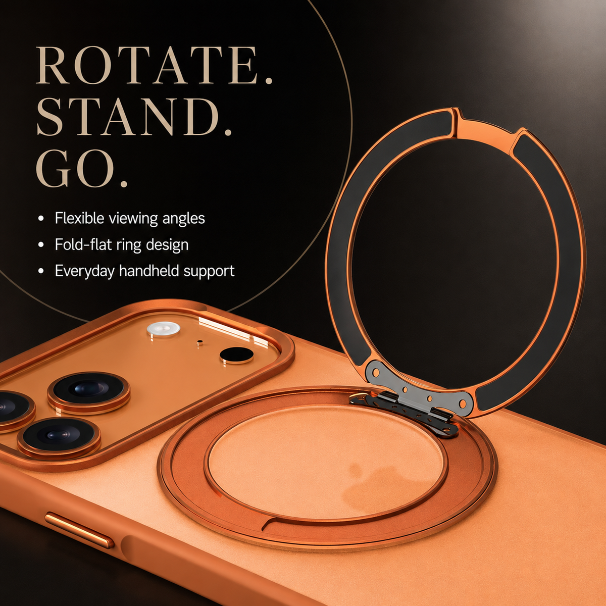 Premium iPhone Case MagSafe Magnetic 360 Rotating Stand Metal Lens Guard Skin Feel Shockproof Slim Fit Anti Drop Non Slip Durable Protective Phone Cover Case