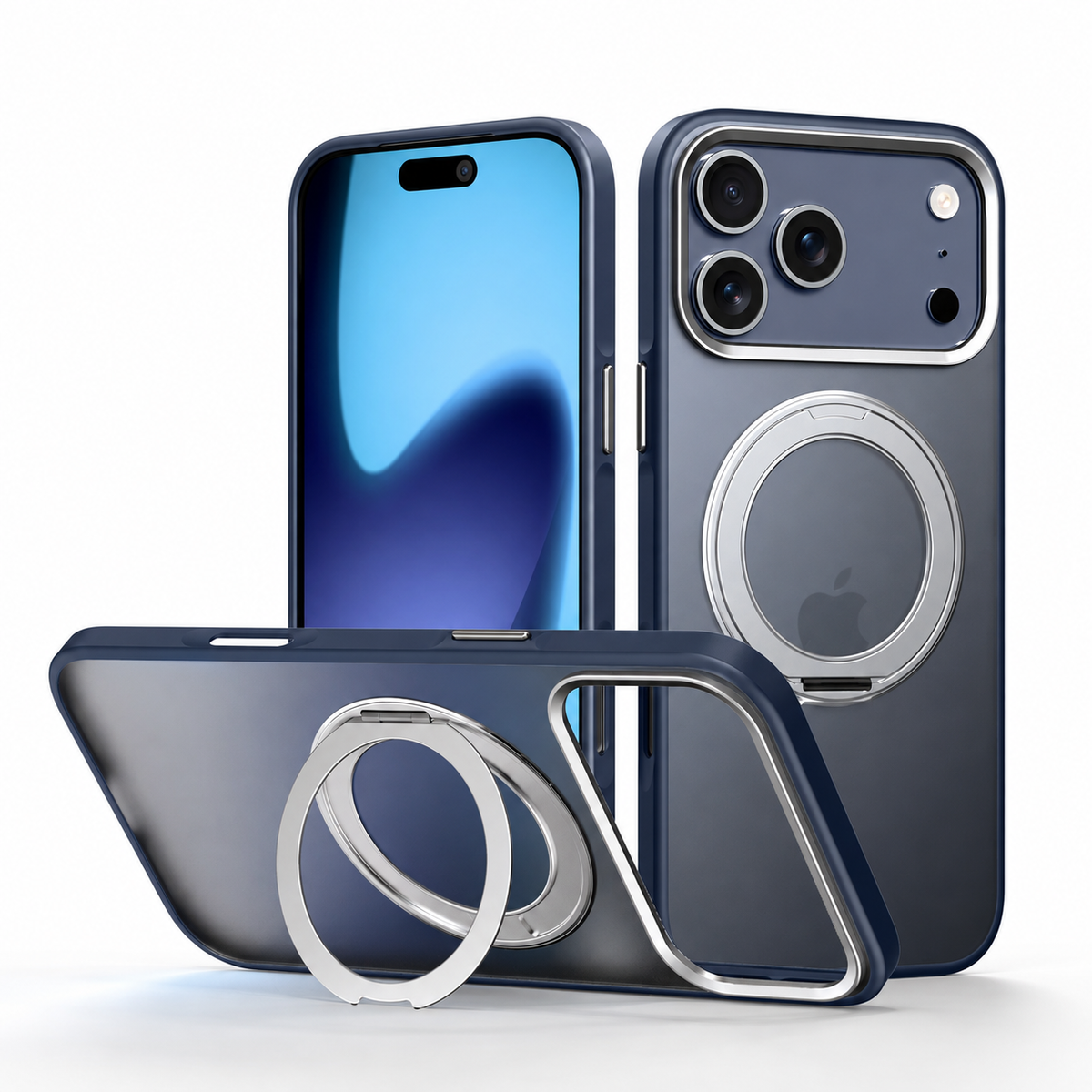 Premium iPhone Case MagSafe Magnetic 360 Rotating Stand Metal Lens Guard Skin Feel Shockproof Slim Fit Anti Drop Non Slip Durable Protective Phone Cover Case