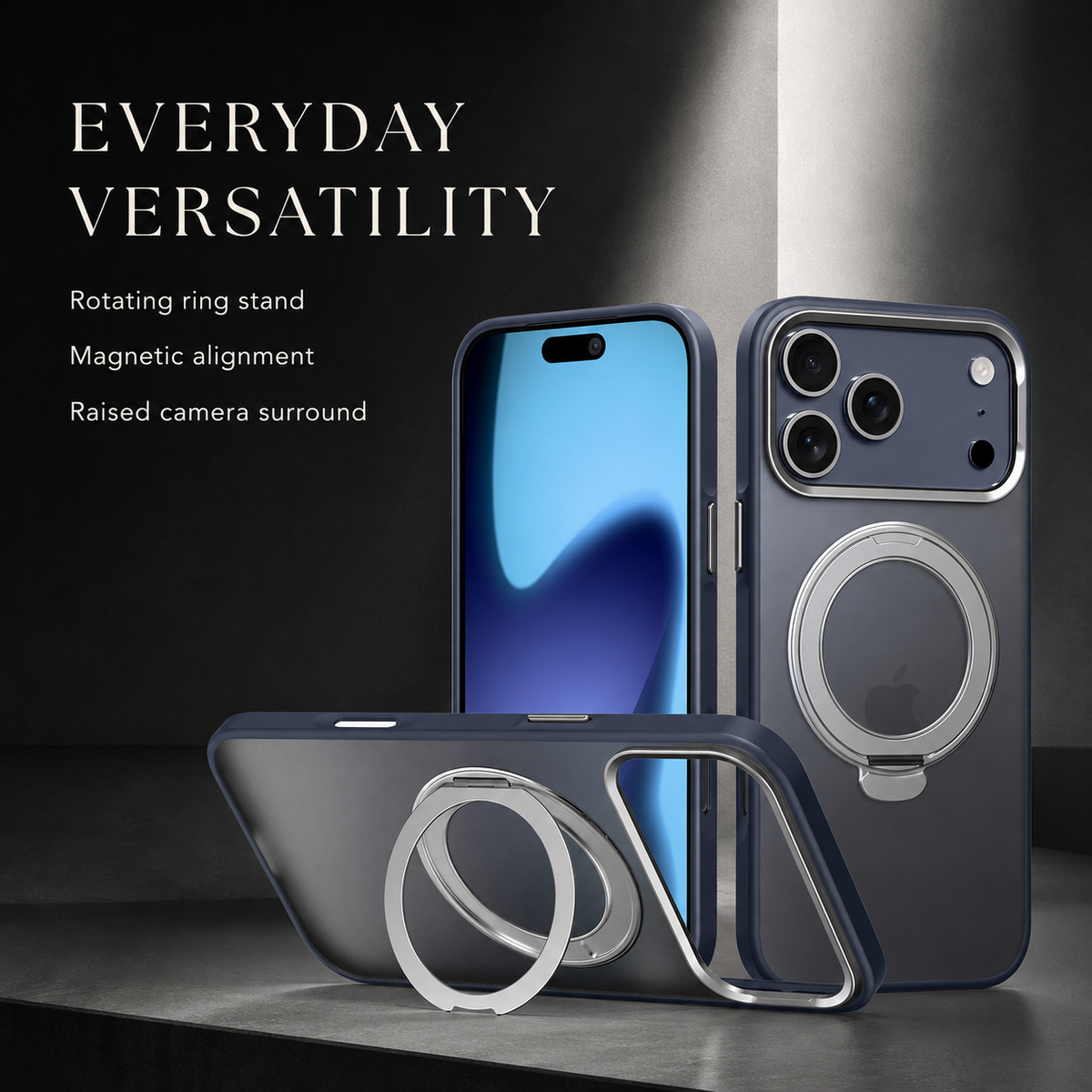 Premium iPhone Case MagSafe Magnetic 360 Rotating Stand Metal Lens Guard Skin Feel Shockproof Slim Fit Anti Drop Non Slip Durable Protective Phone Cover Case