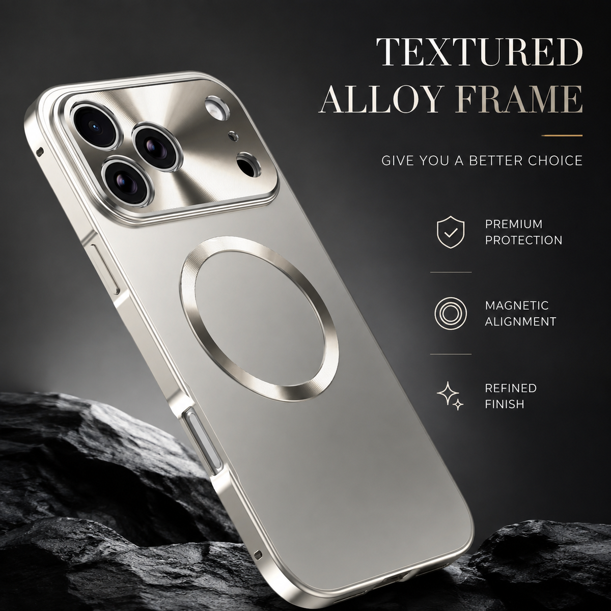 Premium iPhone Case MagSafe Magnetic Aluminum Frame Frosted Matte Back Shockproof Cover Camera Lens Protection Ultra Thin Slim Lightweight Full Guard