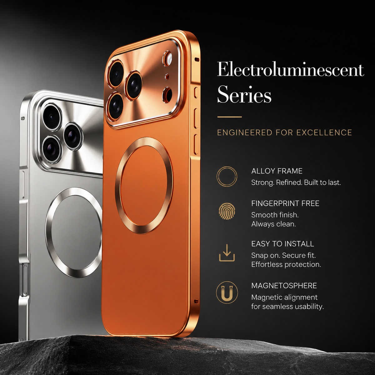 Premium iPhone Case MagSafe Magnetic Aluminum Frame Frosted Matte Back Shockproof Cover Camera Lens Protection Ultra Thin Slim Lightweight Full Guard