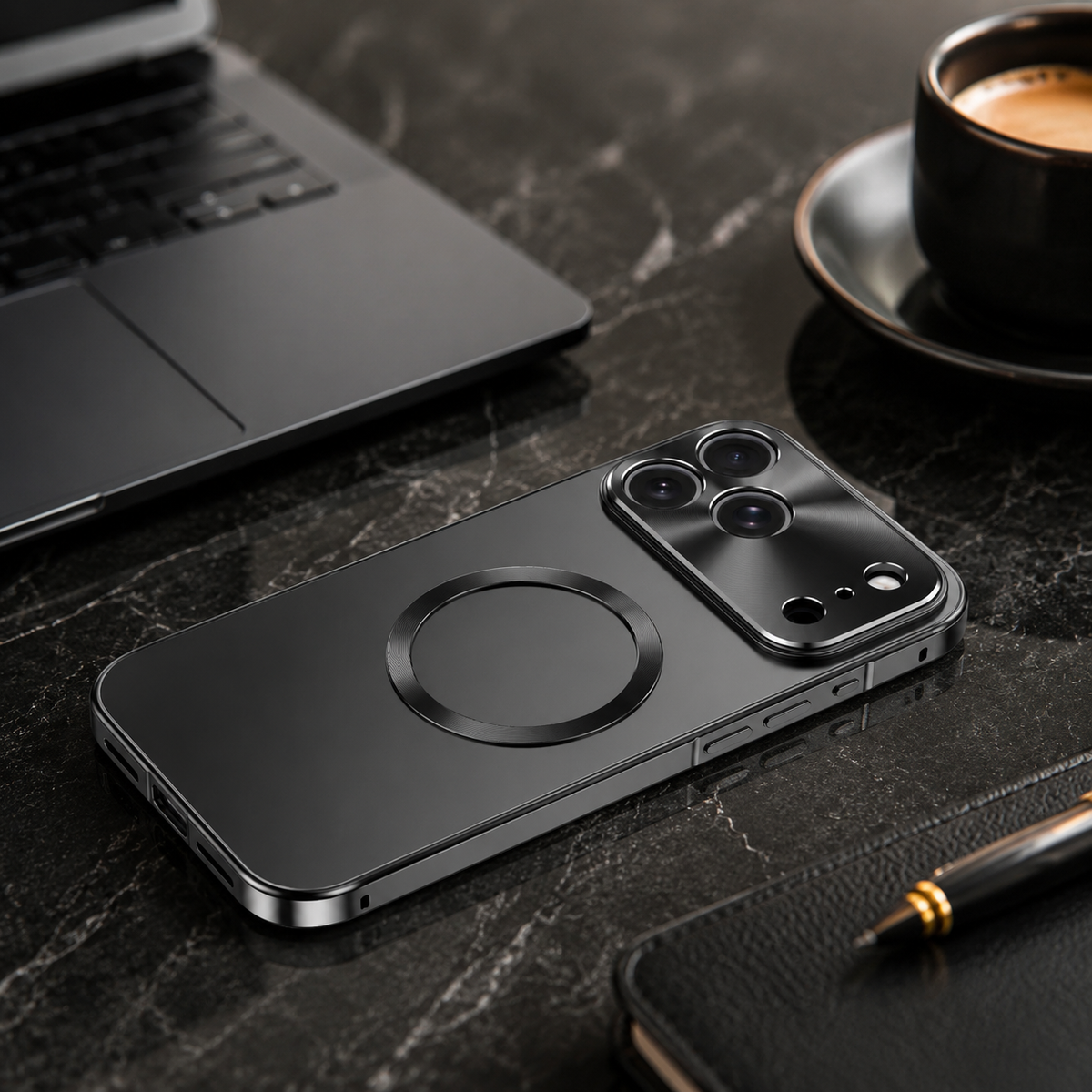 Premium iPhone Case MagSafe Magnetic Aluminum Frame Frosted Matte Back Shockproof Cover Camera Lens Protection Ultra Thin Slim Lightweight Full Guard