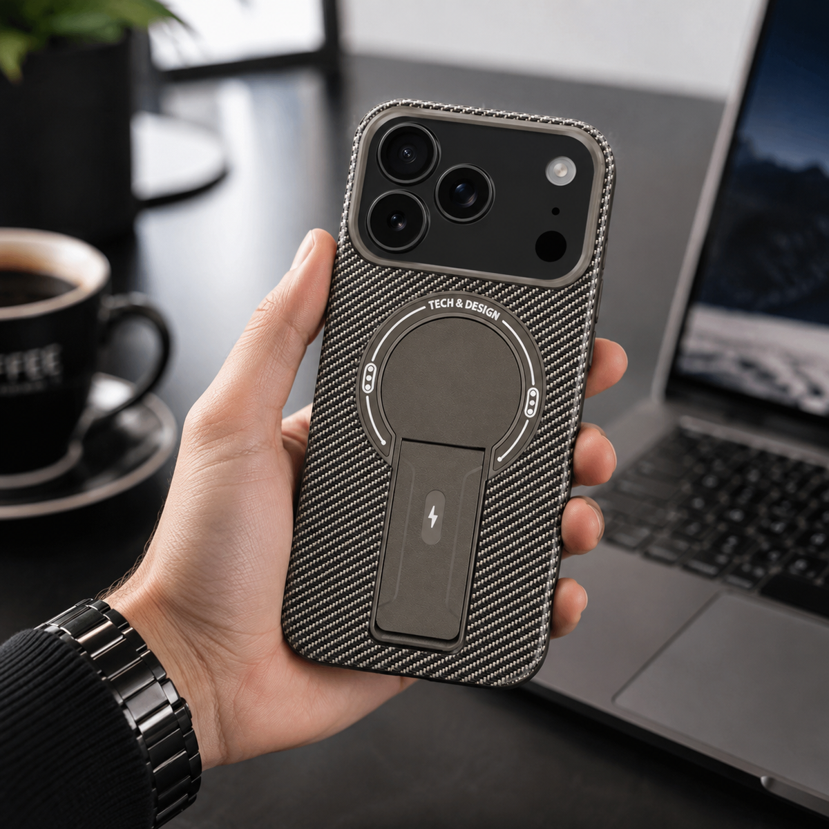 Premium iPhone Case MagSafe Magnetic Armor Carbon Fiber Shockproof PC TPU Ring Stand Kickstand Anti Scratch Non Slip Heavy Duty Full Coverage Cover