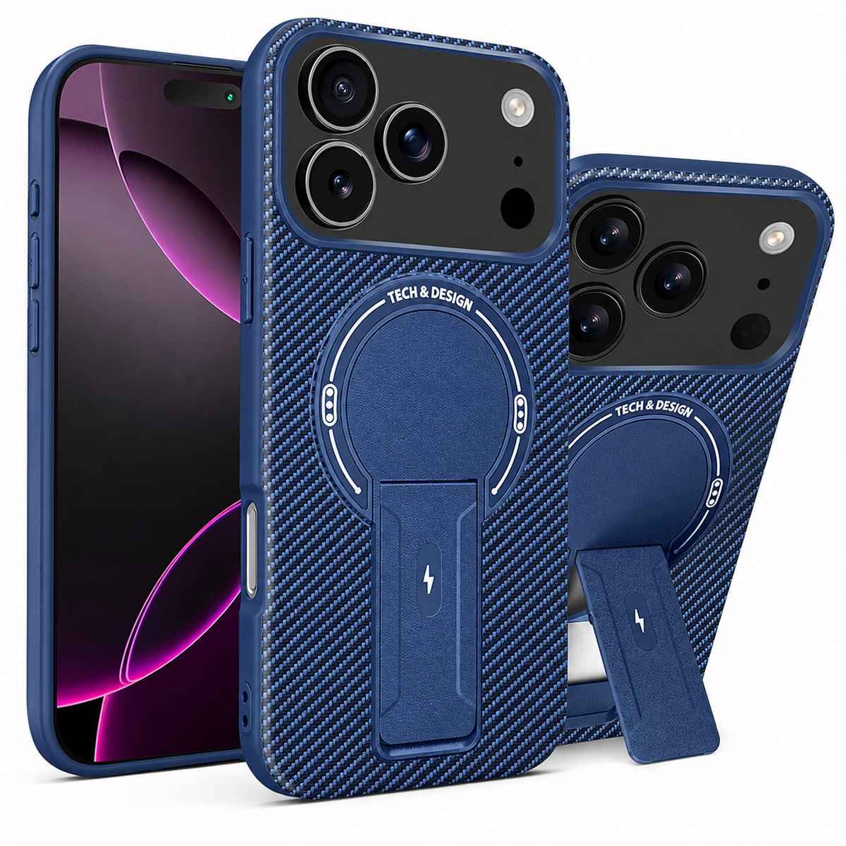 Premium iPhone Case MagSafe Magnetic Armor Carbon Fiber Shockproof PC TPU Ring Stand Kickstand Anti Scratch Non Slip Heavy Duty Full Coverage Cover