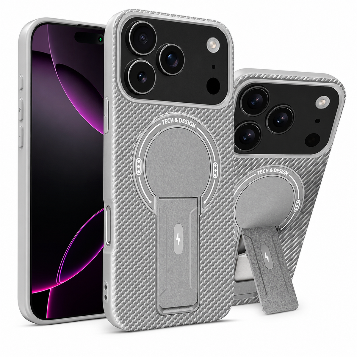 Premium iPhone Case MagSafe Magnetic Armor Carbon Fiber Shockproof PC TPU Ring Stand Kickstand Anti Scratch Non Slip Heavy Duty Full Coverage Cover