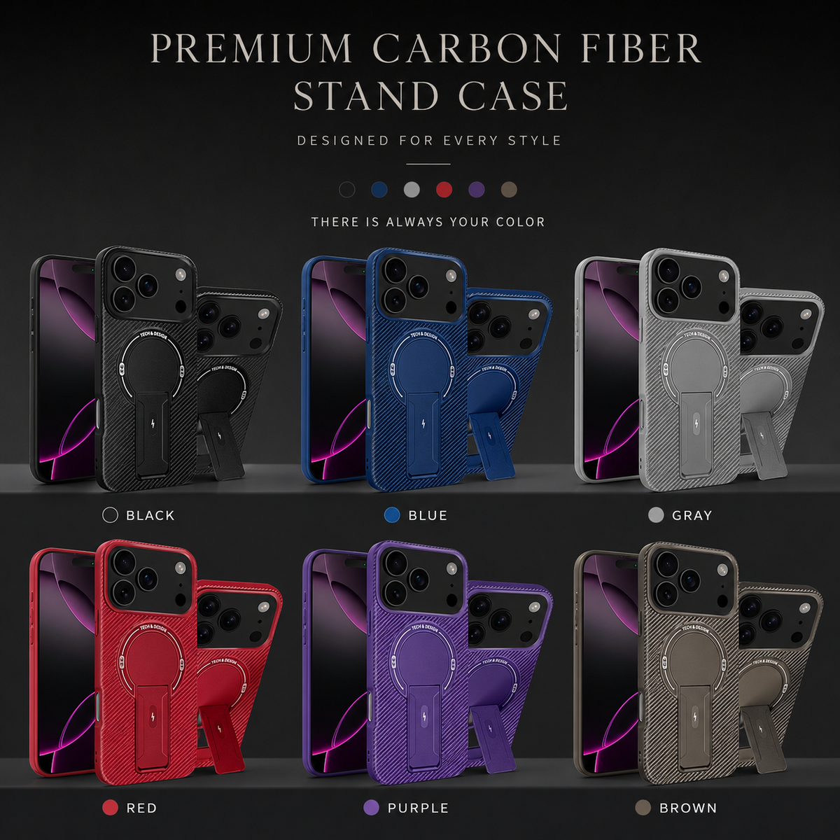 Premium iPhone Case MagSafe Magnetic Armor Carbon Fiber Shockproof PC TPU Ring Stand Kickstand Anti Scratch Non Slip Heavy Duty Full Coverage Cover