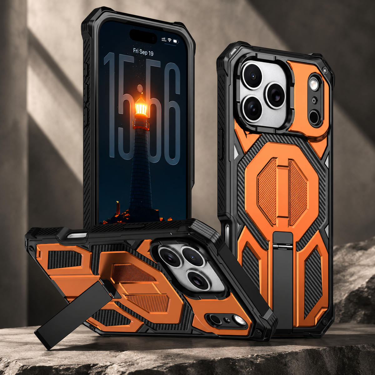 Premium iPhone Case MagSafe Magnetic Armor Metal Stand Shockproof PC TPU Dual Layer Heavy Duty Anti Scratch Matte Non Slip Protective Bumper Cover