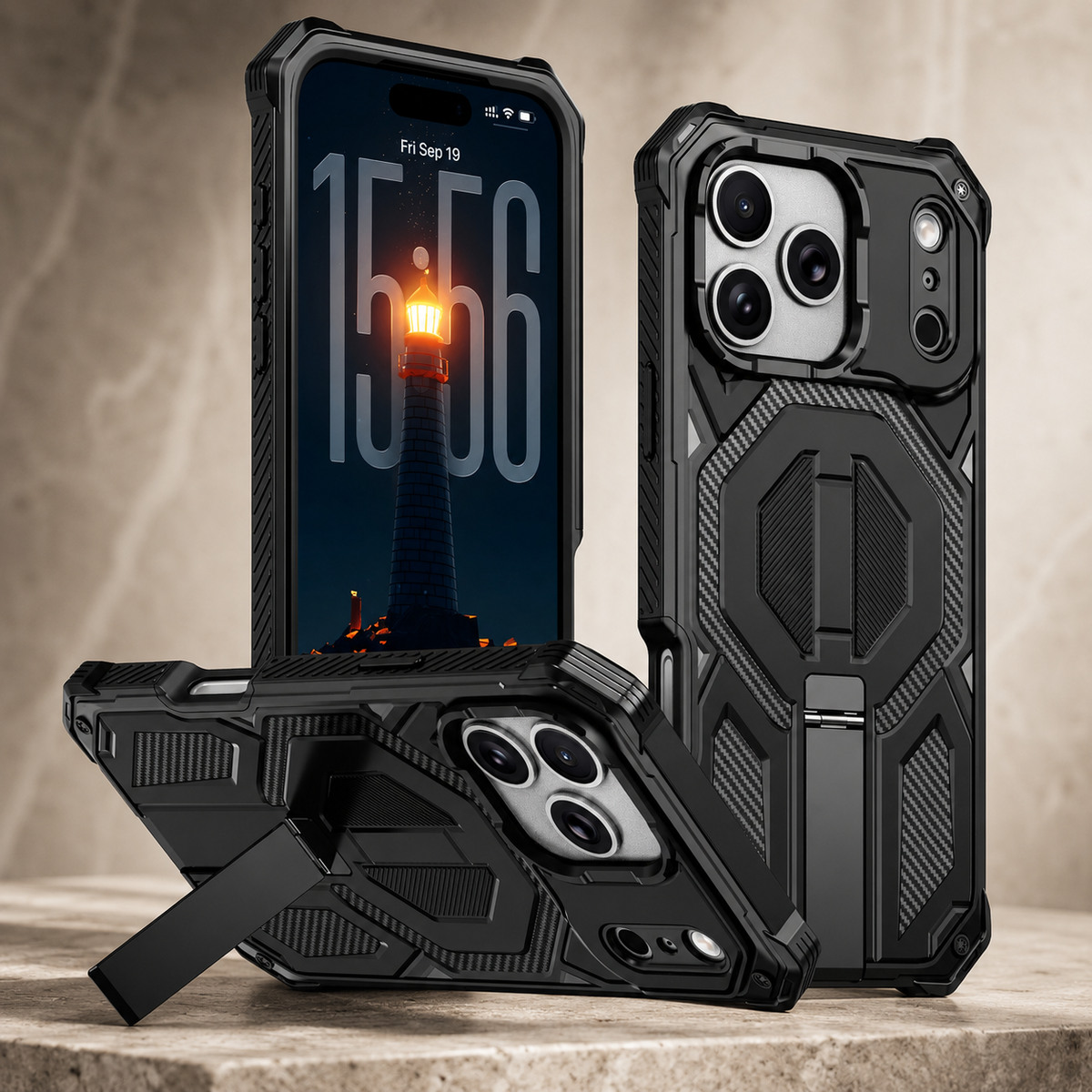 Premium iPhone Case MagSafe Magnetic Armor Metal Stand Shockproof PC TPU Dual Layer Heavy Duty Anti Scratch Matte Non Slip Protective Bumper Cover