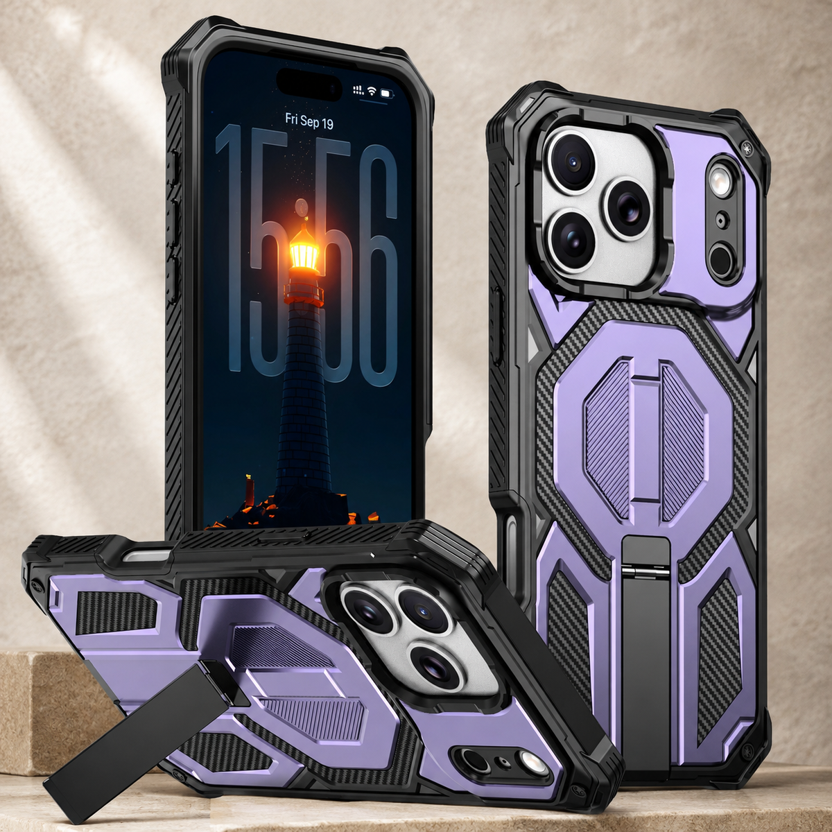 Premium iPhone Case MagSafe Magnetic Armor Metal Stand Shockproof PC TPU Dual Layer Heavy Duty Anti Scratch Matte Non Slip Protective Bumper Cover