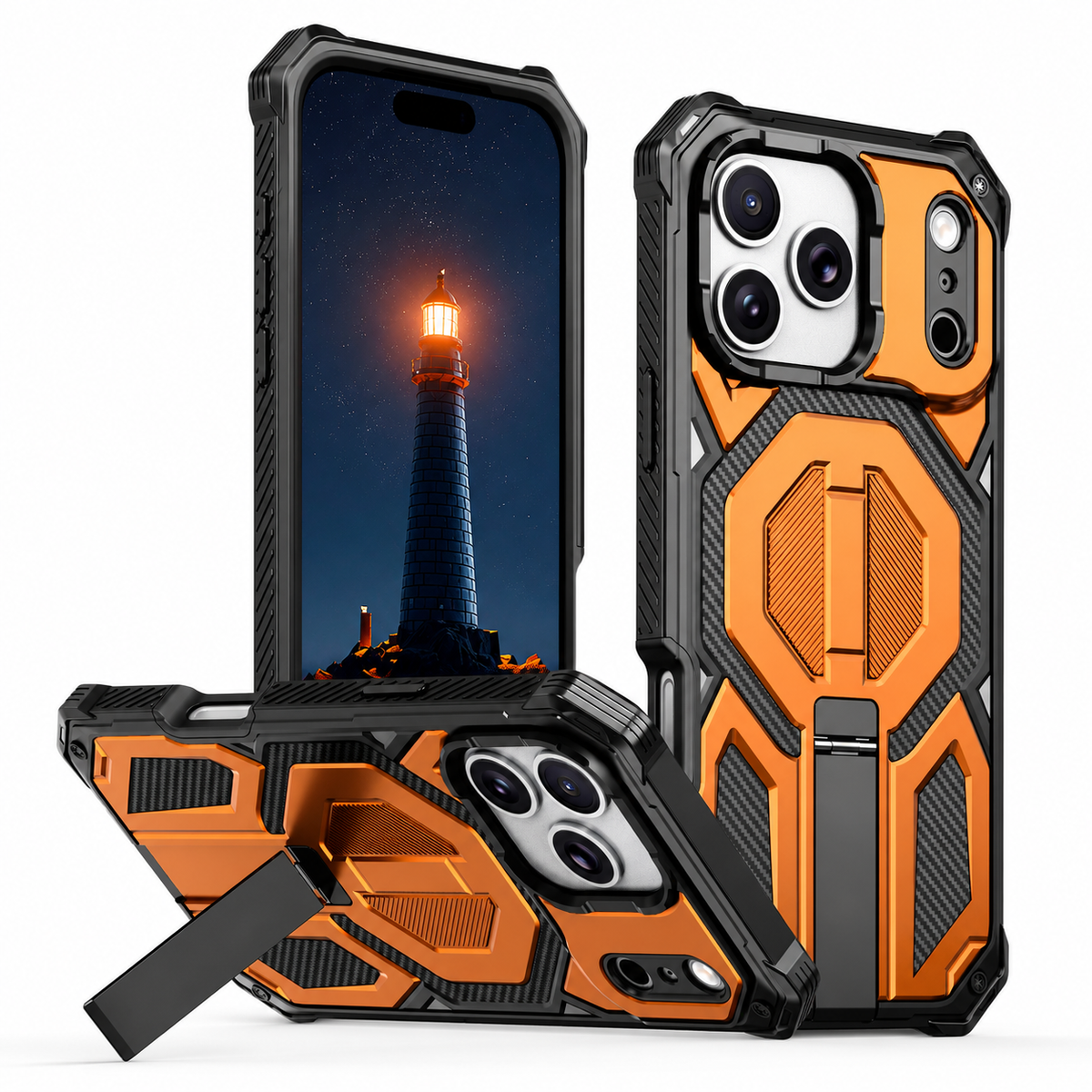 Premium iPhone Case MagSafe Magnetic Armor Metal Stand Shockproof PC TPU Dual Layer Heavy Duty Anti Scratch Matte Non Slip Protective Bumper Cover