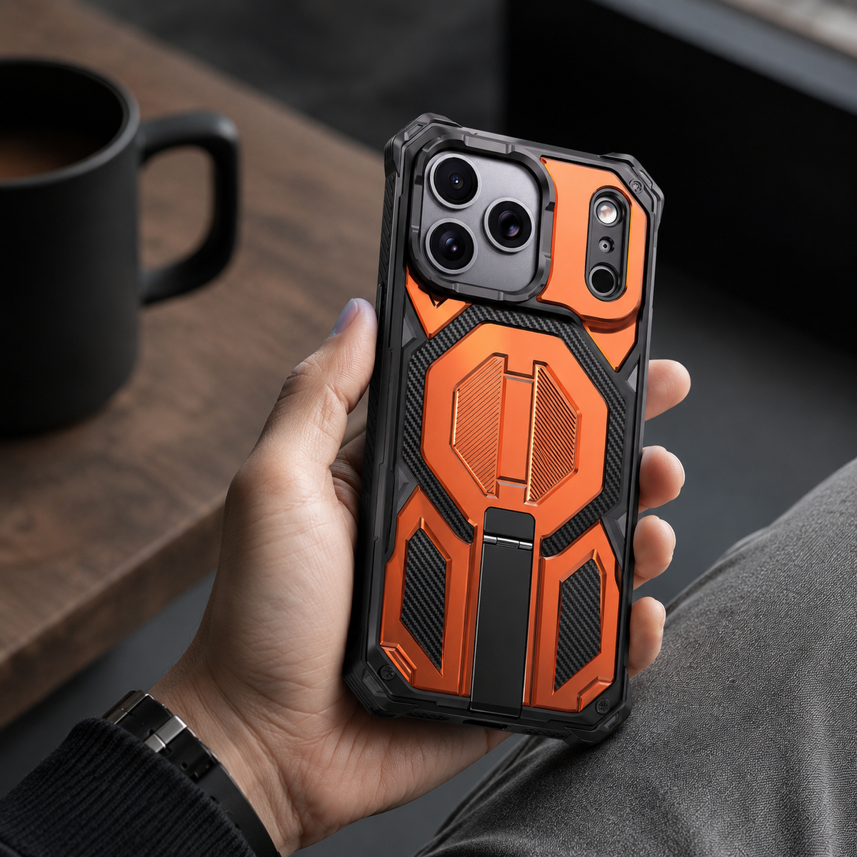 Premium iPhone Case MagSafe Magnetic Armor Metal Stand Shockproof PC TPU Dual Layer Heavy Duty Anti Scratch Matte Non Slip Protective Bumper Cover