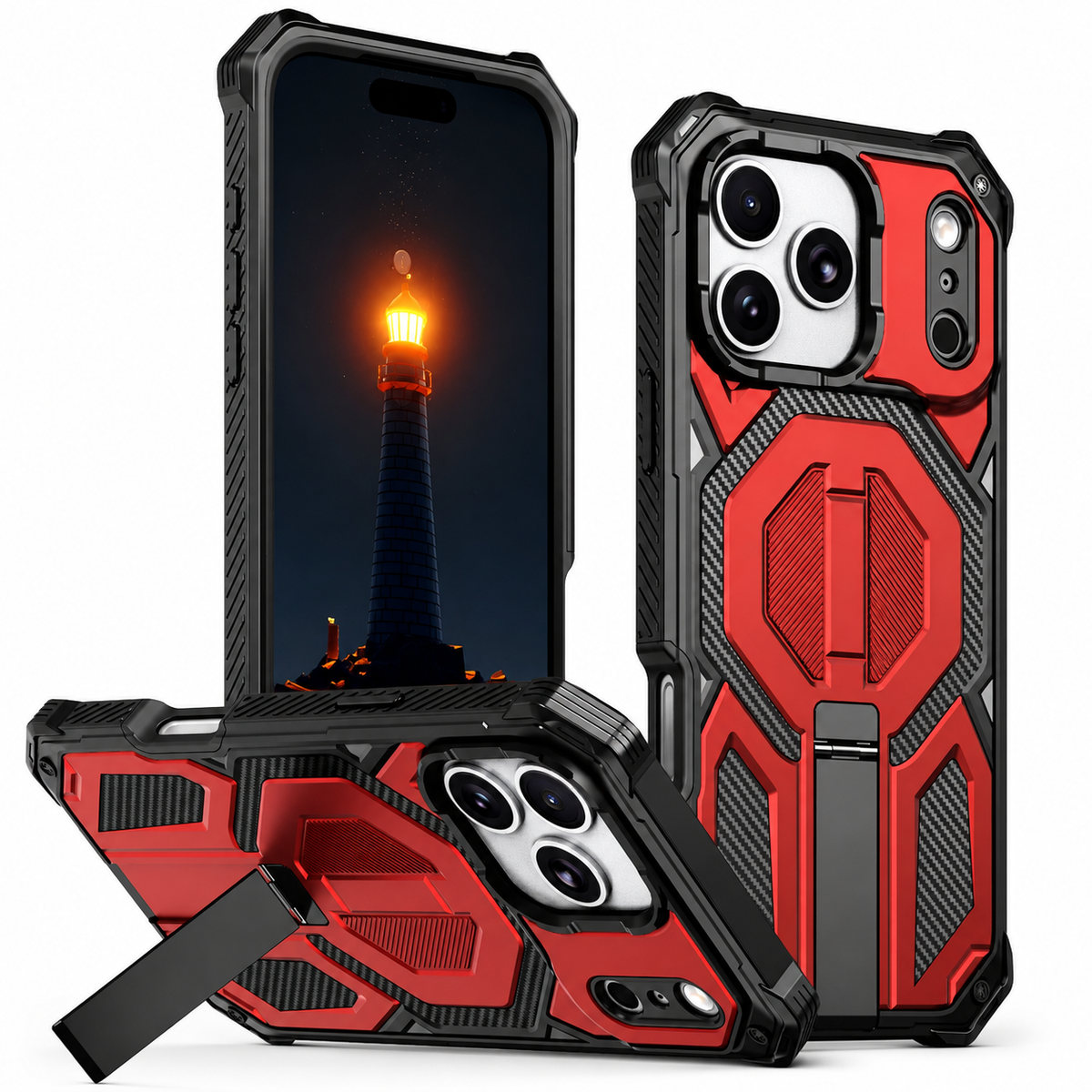Premium iPhone Case MagSafe Magnetic Armor Metal Stand Shockproof PC TPU Dual Layer Heavy Duty Anti Scratch Matte Non Slip Protective Bumper Cover