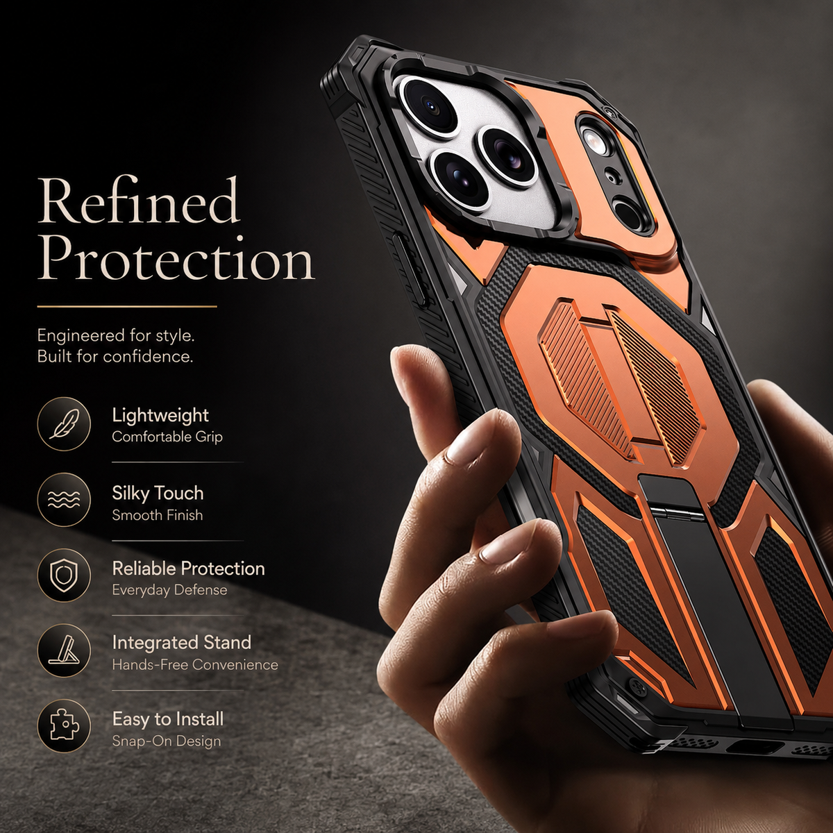Premium iPhone Case MagSafe Magnetic Armor Metal Stand Shockproof PC TPU Dual Layer Heavy Duty Anti Scratch Matte Non Slip Protective Bumper Cover