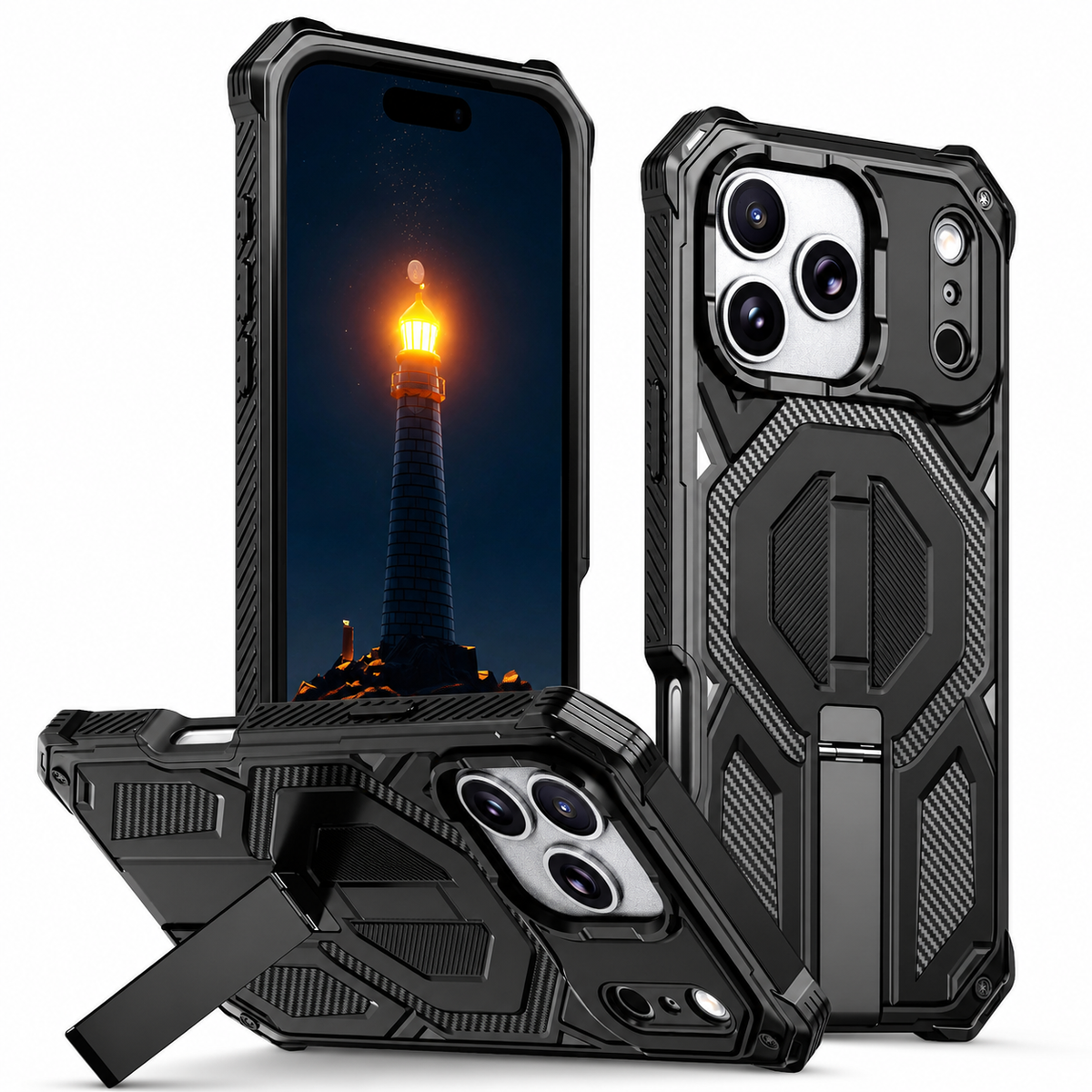 Premium iPhone Case MagSafe Magnetic Armor Metal Stand Shockproof PC TPU Dual Layer Heavy Duty Anti Scratch Matte Non Slip Protective Bumper Cover